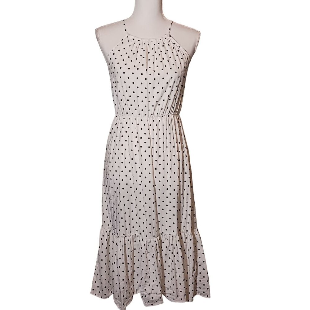 Banana‎ Republic Sleeveless Cotton White/Black Polka-dot Tiered Midi Dress XS